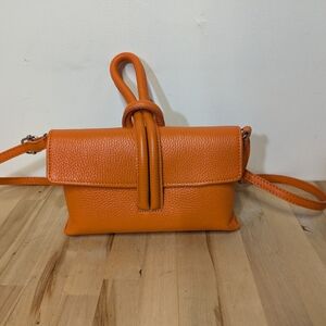 Italian Leather Vibrant Orange Small Crossbody Bag Convertible Maximalist
